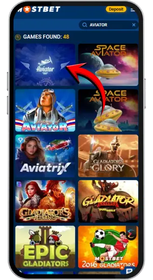 Find Aviator in the casino catalog